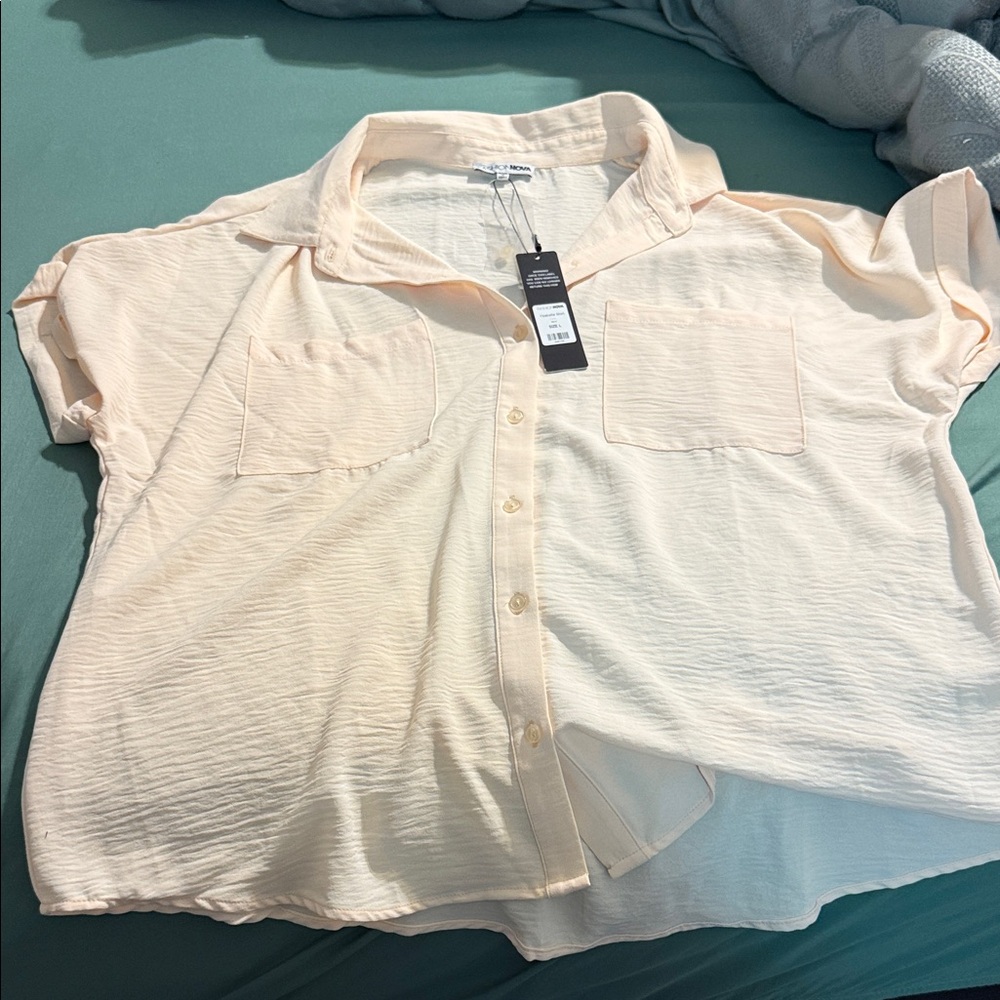 Fashion Nova Light Cream Button-Up Shirt